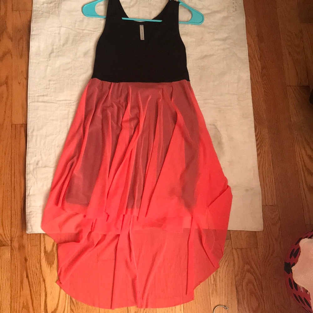 Black and Coral Pink Hi Low cute Dress